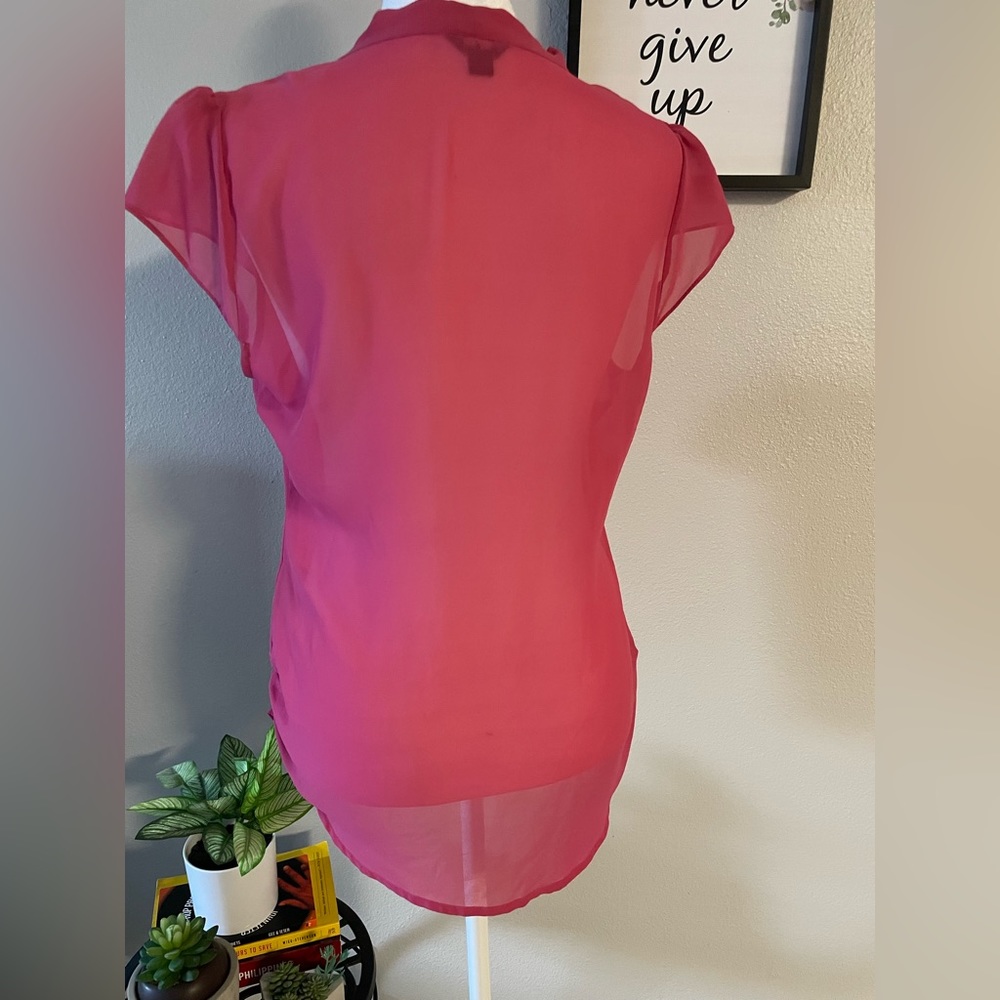 Guess Womens Tank top Pink Silk Collared Button up -Sz S - Picture 3 of 10